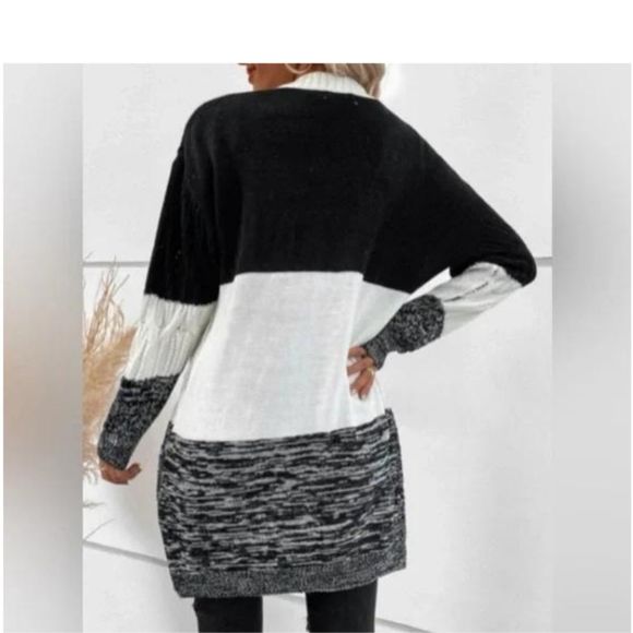 BEAUTIFUL Black and White Colorblock Knee Length Cardigan - Picture 6 of 6